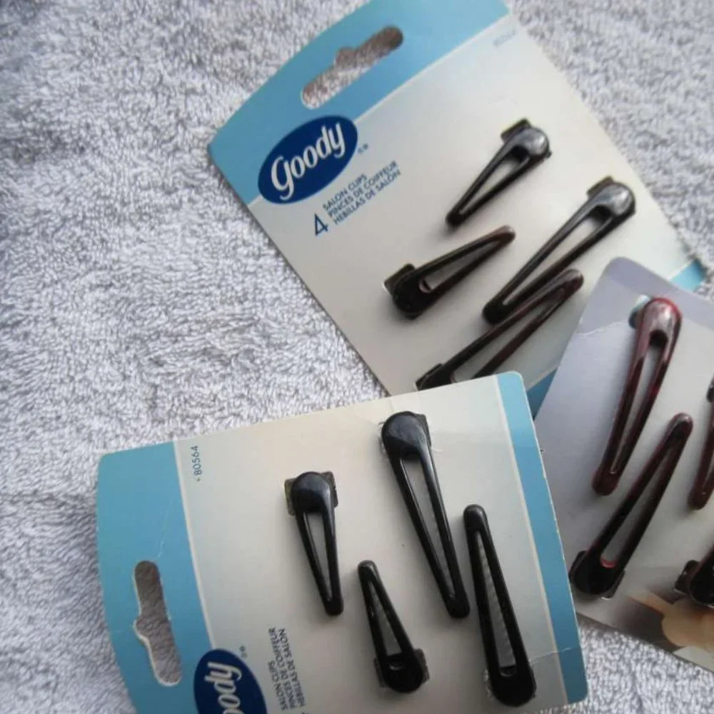 4 Goody Plastic Salon Clips Spring Backs Secure Hair Section Dark Black Red 2002